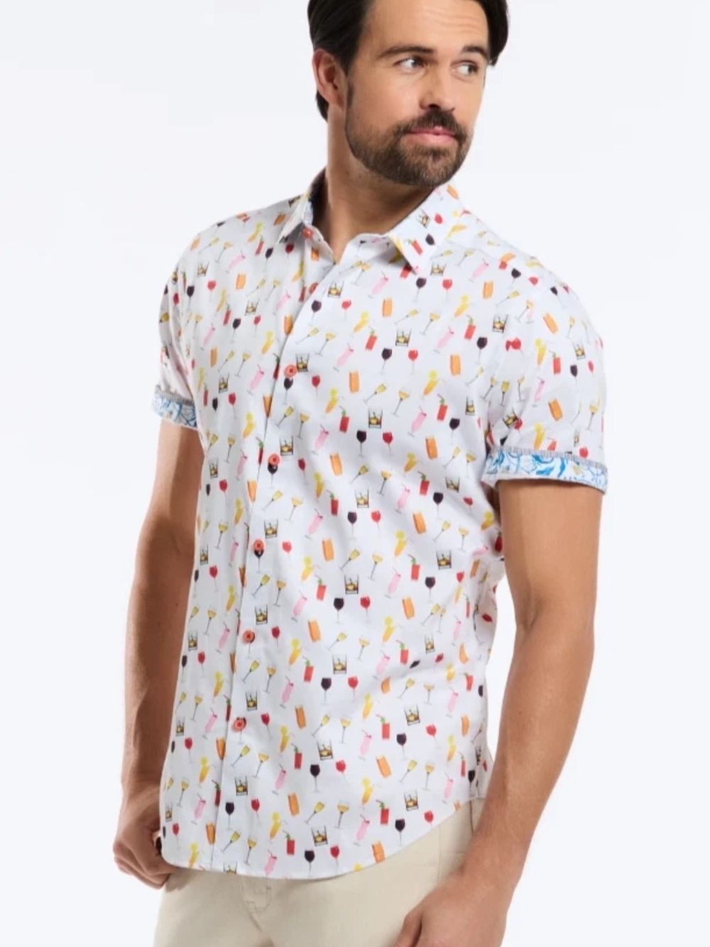 Robery Graham White Short-Sleeve Cocktail Print Shirt Size Xl